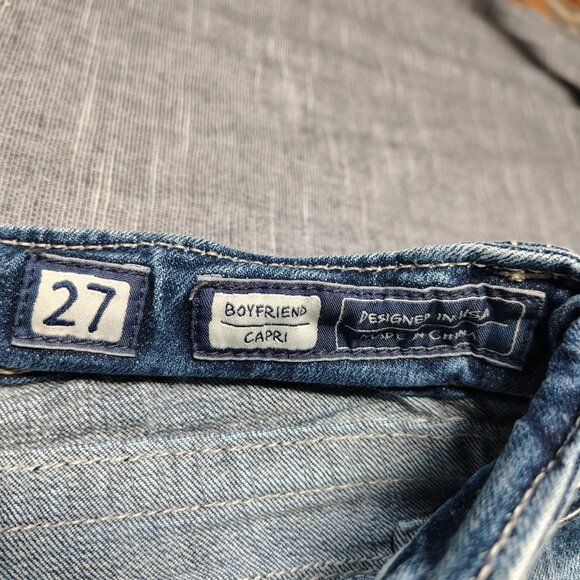 Miss Me Jeans women's Size 27 Medium Wash Boyfriend Capri Thick Stitch Flap - Picture 5 of 16